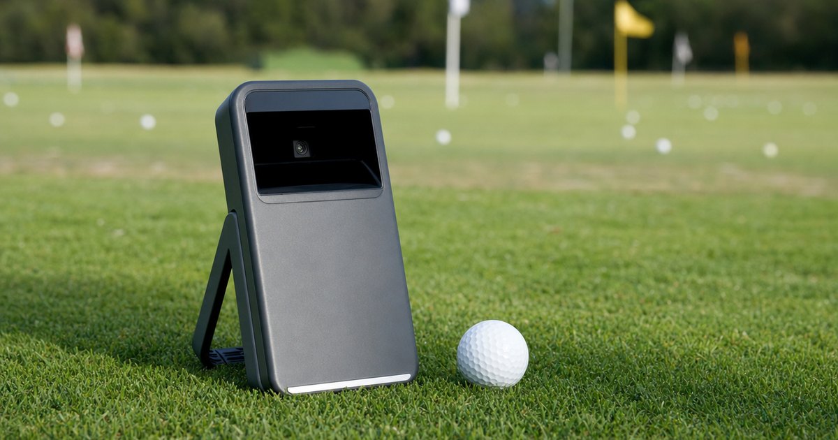 An affordable portable golf launch monitor outdoors.